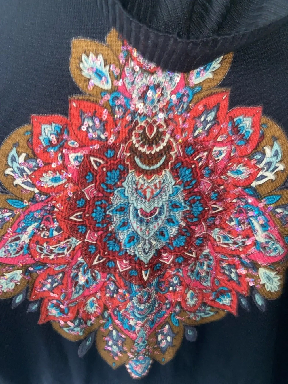 Desigual Cassandra Cowl Neck Sweater with Multicolor Sequins Medallion Print - Picture 9 of 10